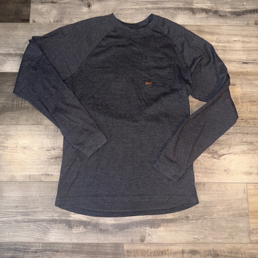 Ariat Rebar Mens‎ Long Sleeve Work Shirt Gray Skull Graphic Pocket Small
